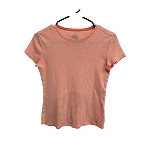Izod Striped Crewneck Short Sleeve T-Shirt Orange White Sz Small Tee Cotton